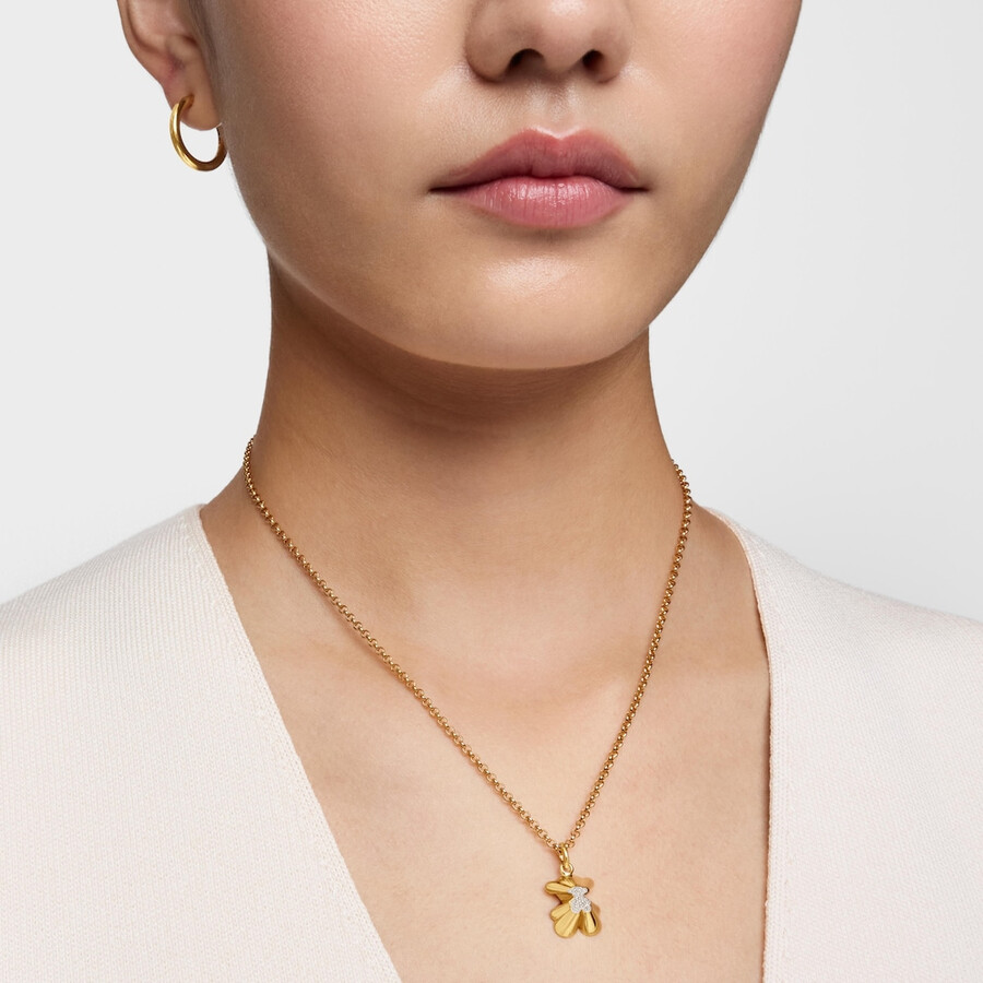 ciondolo a forma di orso proiettato con placcatura in oro 18kt su argento e diamanti tous sweet 40s