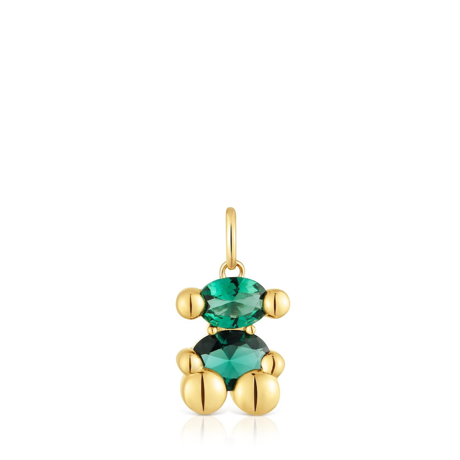 piccolo ciondolo con motivo a orso placcato in oro 18kt su argento con spinello verde coltivato in laboratorio color bear lgg