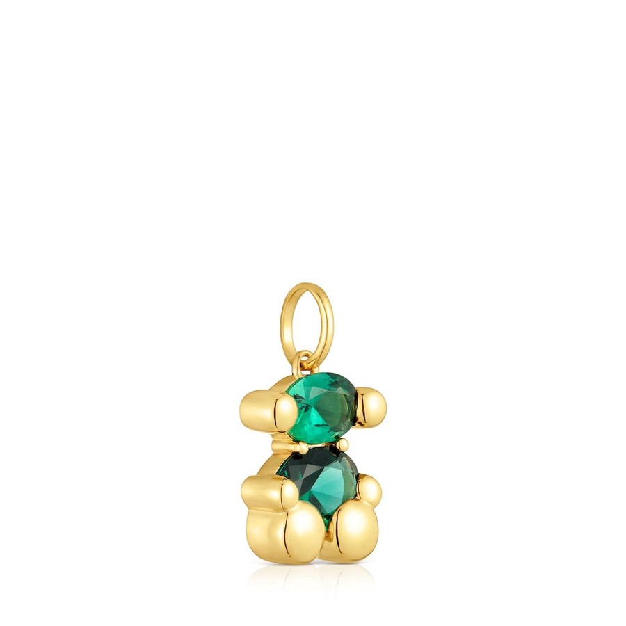 piccolo ciondolo con motivo a orso placcato in oro 18kt su argento con spinello verde coltivato in laboratorio color bear lgg