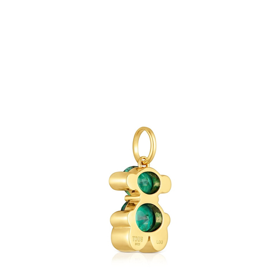 piccolo ciondolo con motivo a orso placcato in oro 18kt su argento con spinello verde coltivato in laboratorio color bear lgg