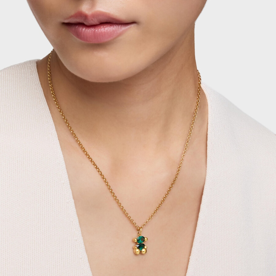 piccolo ciondolo con motivo a orso placcato in oro 18kt su argento con spinello verde coltivato in laboratorio color bear lgg