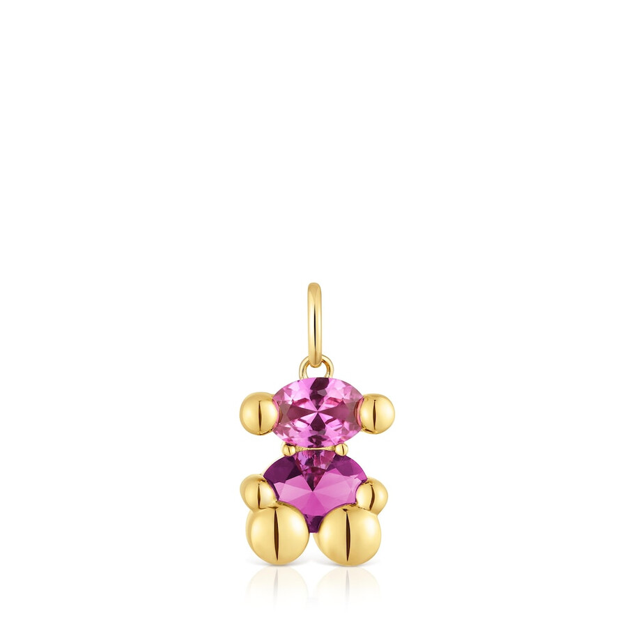 piccolo ciondolo con motivo a orso placcato in oro 18kt su argento con spinello verde coltivato in laboratorio color bear lgg