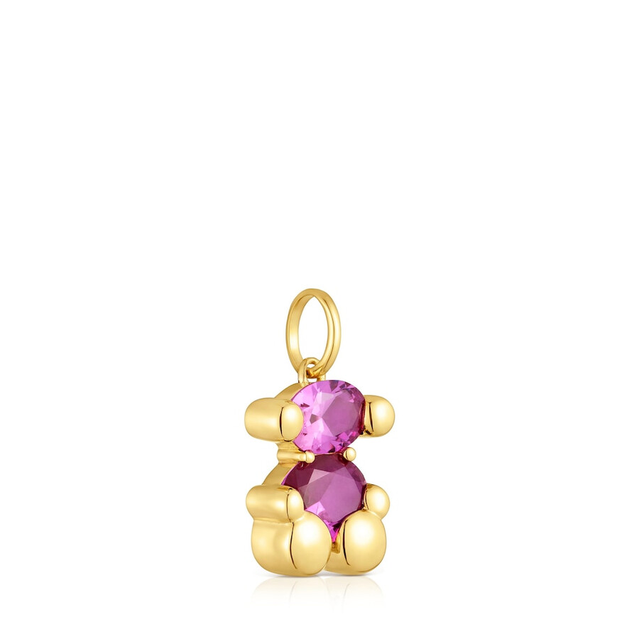 piccolo ciondolo con motivo a orso placcato in oro 18kt su argento con spinello verde coltivato in laboratorio color bear lgg