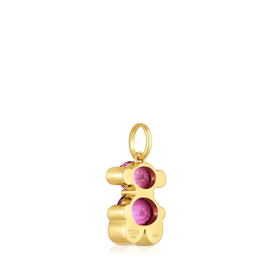 piccolo ciondolo con motivo a orso placcato in oro 18kt su argento con spinello verde coltivato in laboratorio color bear lgg