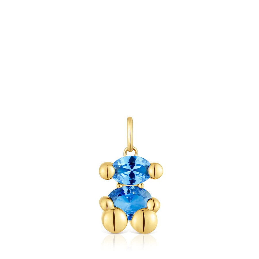 piccolo ciondolo con motivo a orso placcato in oro 18kt su argento con spinello verde coltivato in laboratorio color bear lgg