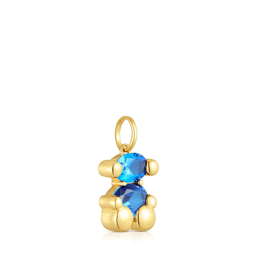 piccolo ciondolo con motivo a orso placcato in oro 18kt su argento con spinello verde coltivato in laboratorio color bear lgg