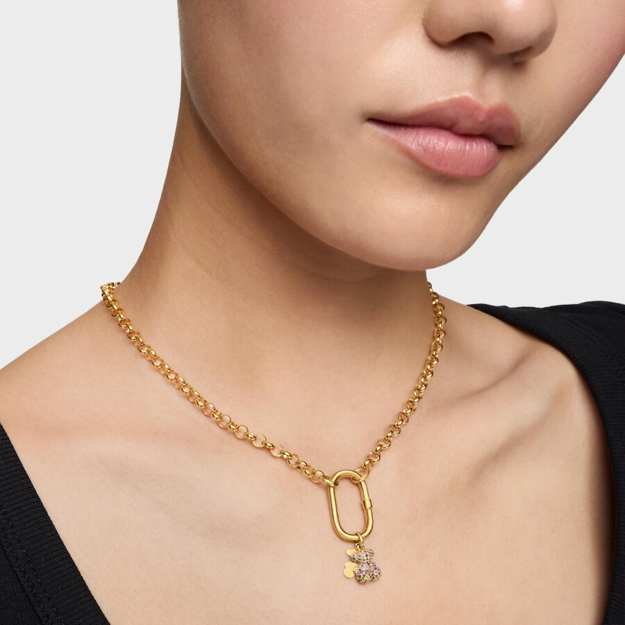ciondolo doppio orso in oro 14kt con pietre preziose bold bear