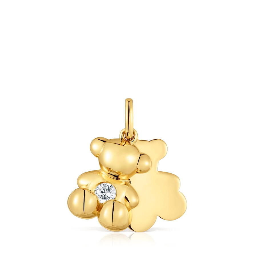 ciondolo a doppio orso con placcatura in oro 18kt su argento e diamante bold bear creato in laboratorio
