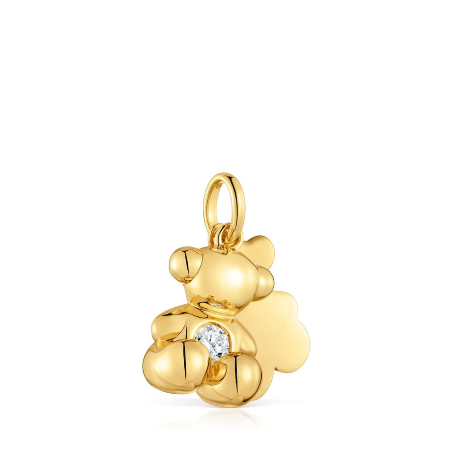 ciondolo a doppio orso con placcatura in oro 18kt su argento e diamante bold bear creato in laboratorio