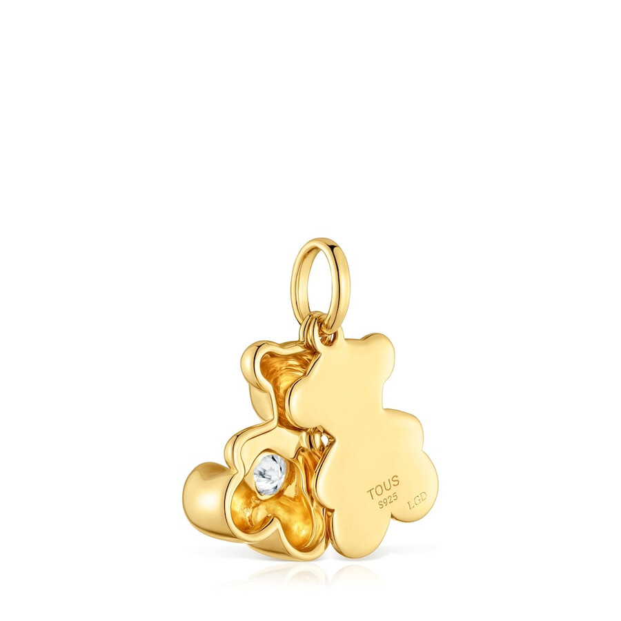 ciondolo a doppio orso con placcatura in oro 18kt su argento e diamante bold bear creato in laboratorio