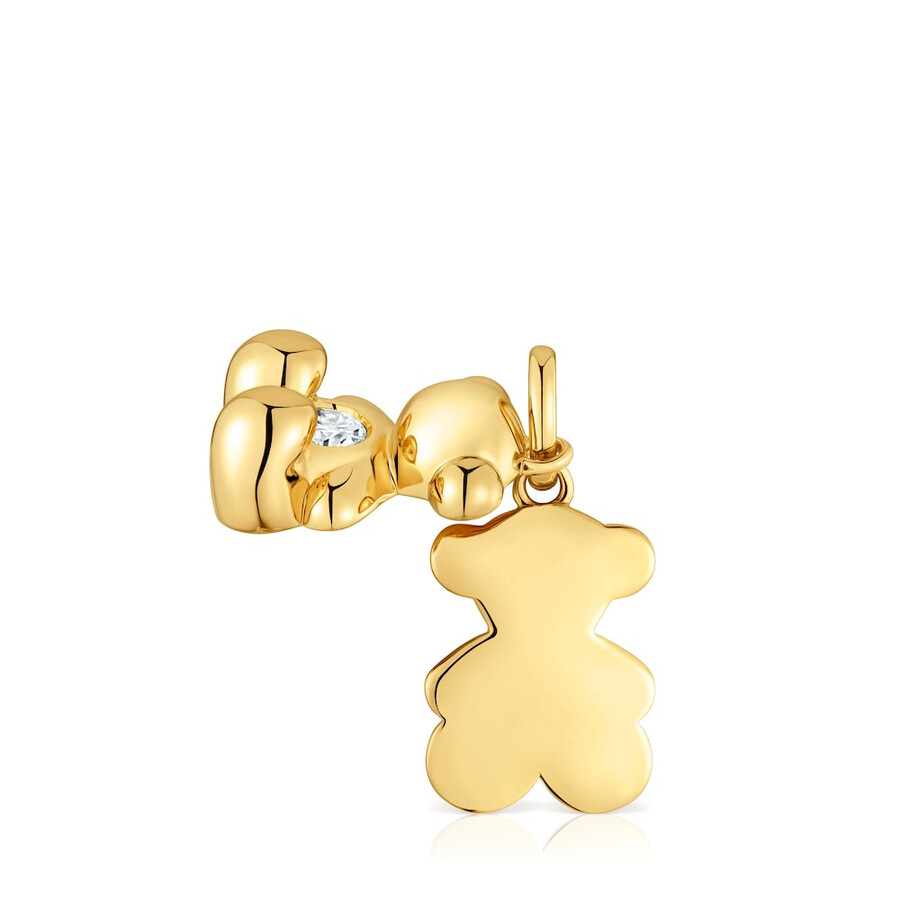 ciondolo a doppio orso con placcatura in oro 18kt su argento e diamante bold bear creato in laboratorio