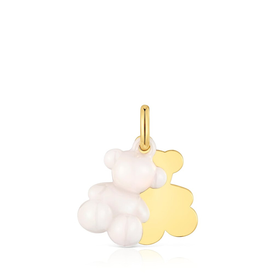 ciondolo doppio orso con placcatura in oro 18kt su argento e ceramica bianca bold bear