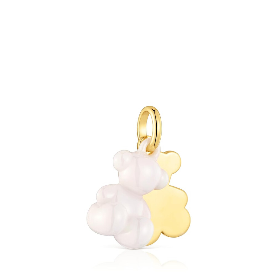 ciondolo doppio orso con placcatura in oro 18kt su argento e ceramica bianca bold bear