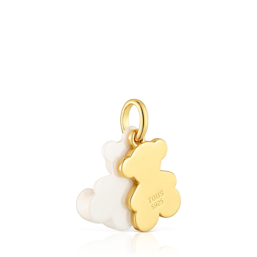 ciondolo doppio orso con placcatura in oro 18kt su argento e ceramica bianca bold bear