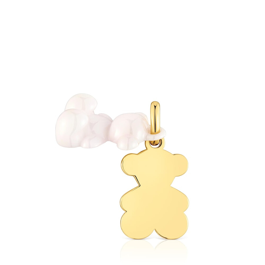 ciondolo doppio orso con placcatura in oro 18kt su argento e ceramica bianca bold bear