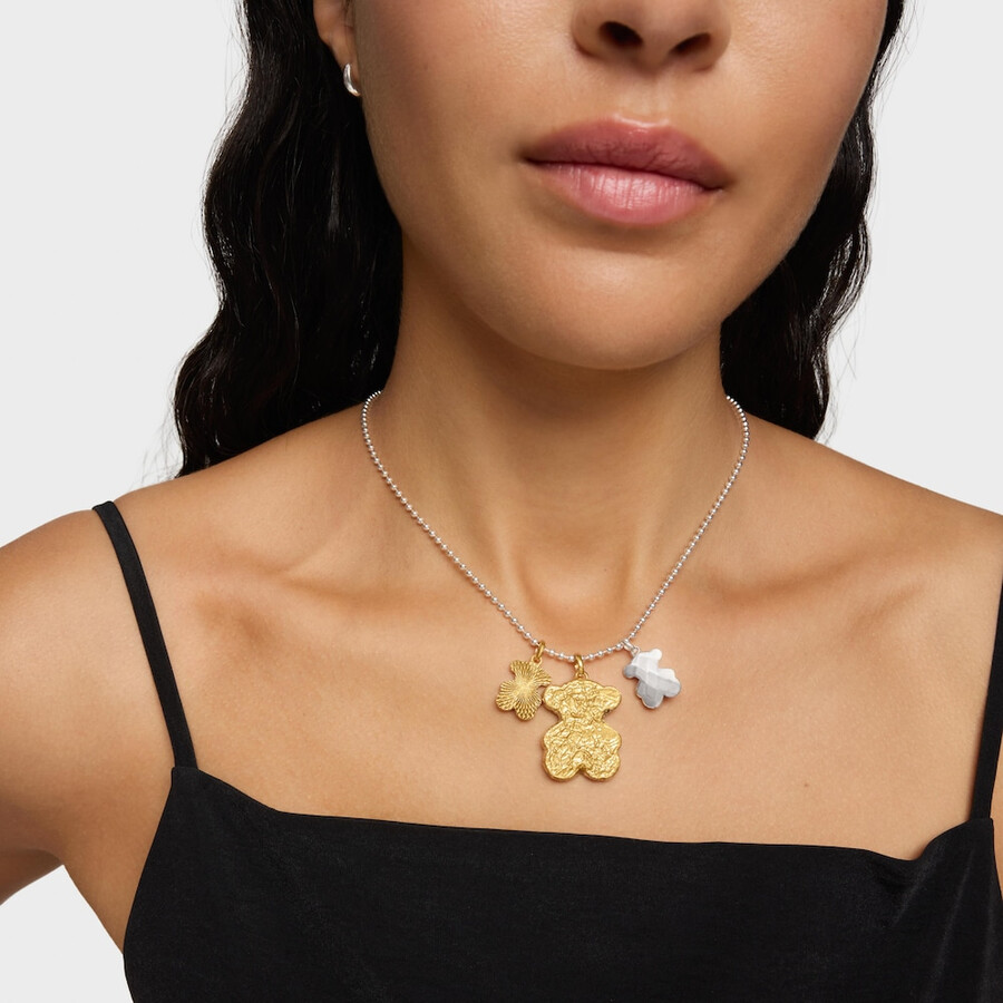 grande ciondolo con placcatura in oro 18kt su orsetto in argento sweet dolls