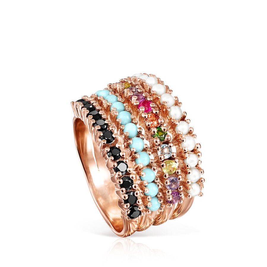 anello dritto in argento vermeil rosa con pietre preziose multicolori