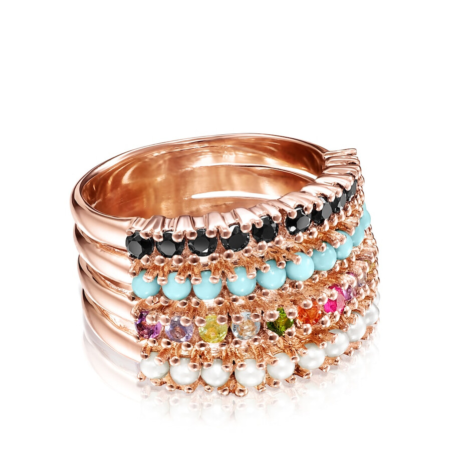 anello dritto in argento vermeil rosa con pietre preziose multicolori