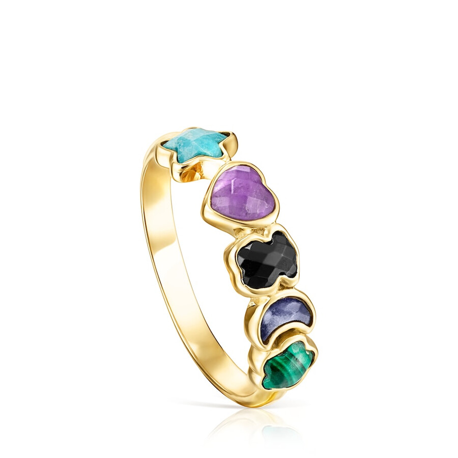 anello glory in argento vermeil con cinque motivi di pietre preziose multicolori
