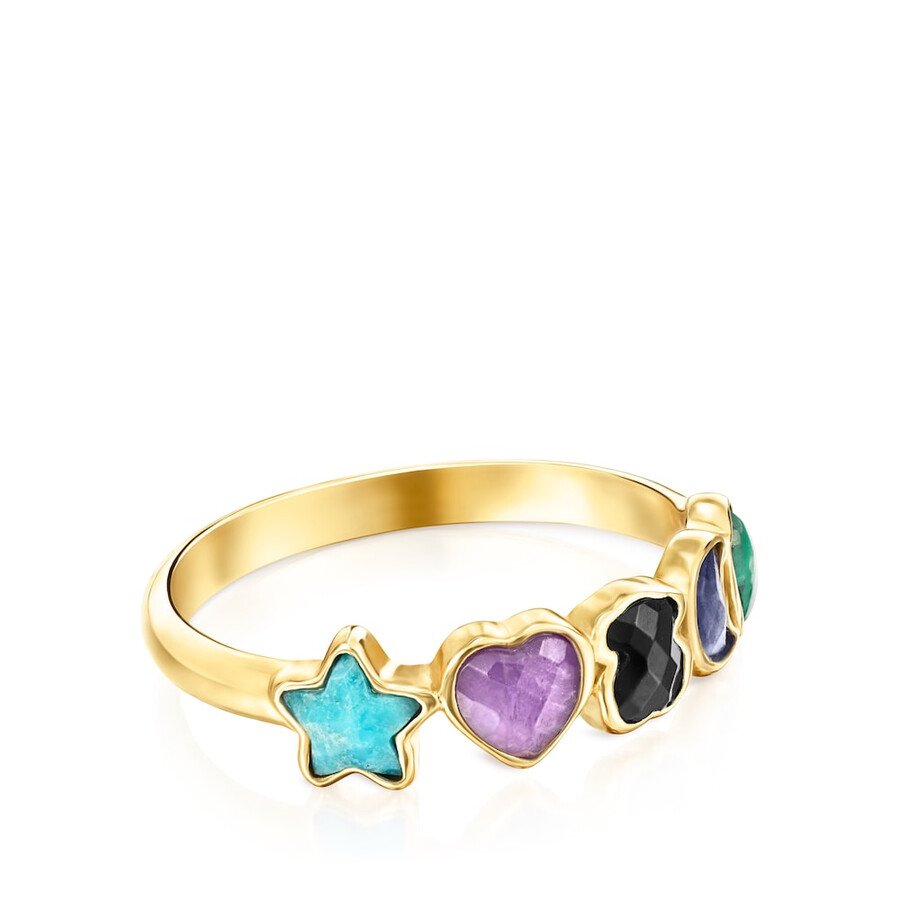 anello glory in argento vermeil con cinque motivi di pietre preziose multicolori