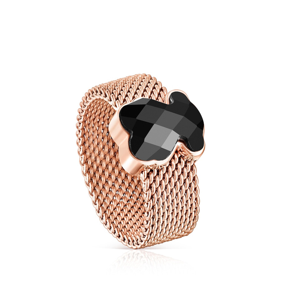 bracciale in maglia di acciaio ip rosa con onice