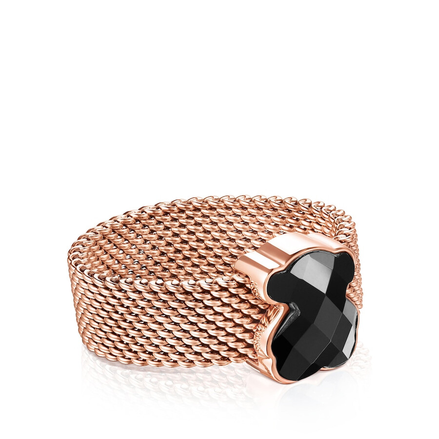 bracciale in maglia di acciaio ip rosa con onice