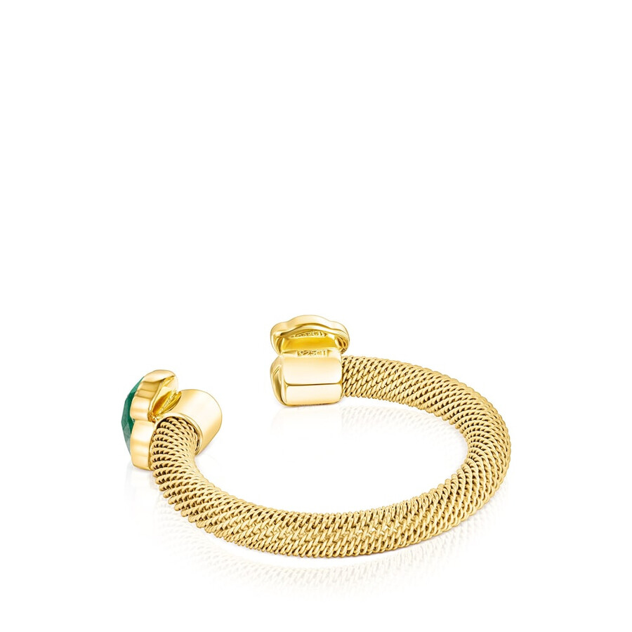 anello aperto in maglia di acciaio ip color oro con malachite