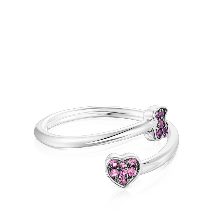 anello aperto tous new motif in argento con motivi di zaffiro e ametista
