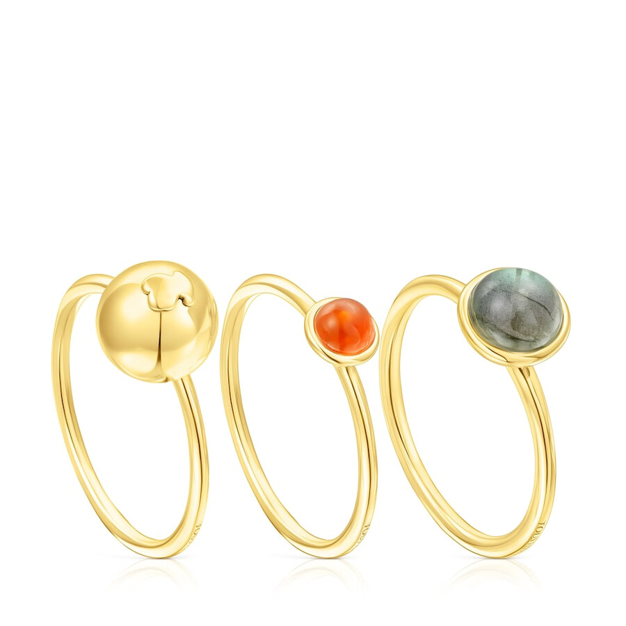 set di tre anelli plump in argento vermeil con pietre preziose