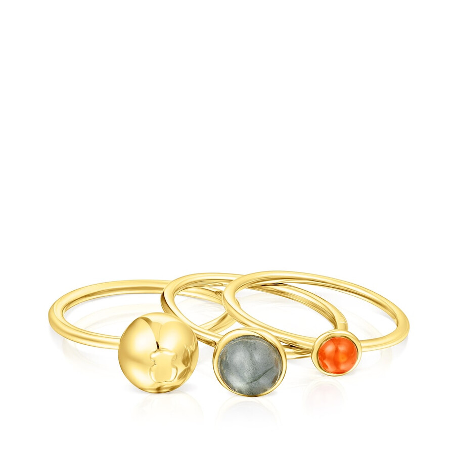 set di tre anelli plump in argento vermeil con pietre preziose