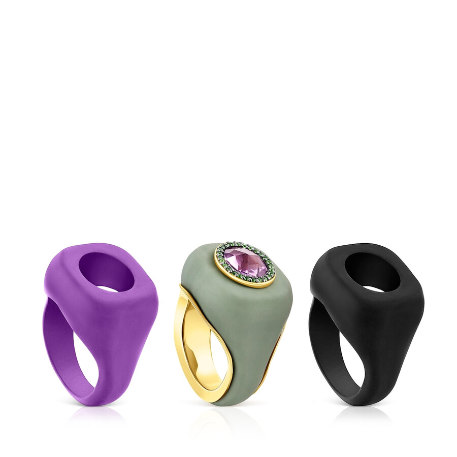 anello con sigillo virtual garden in argento vermeil con ametista