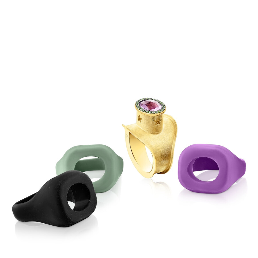 anello con sigillo virtual garden in argento vermeil con ametista