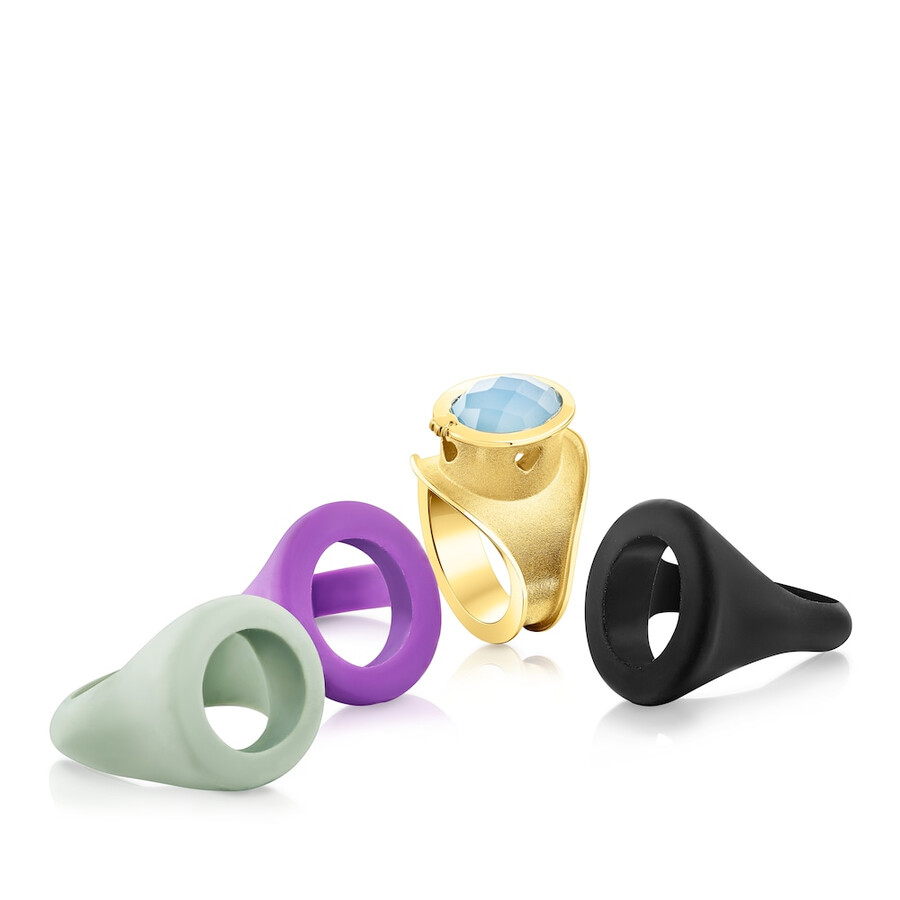 anello con sigillo virtual garden in argento vermeil con calcedonio