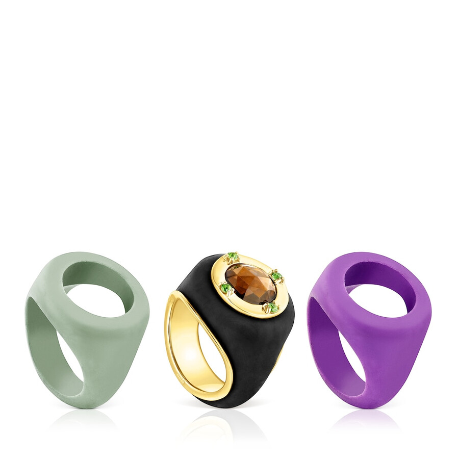 anello con sigillo virtual garden in argento vermeil con quarzo fumé