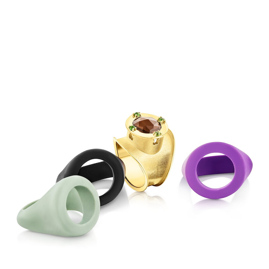 anello con sigillo virtual garden in argento vermeil con quarzo fumé