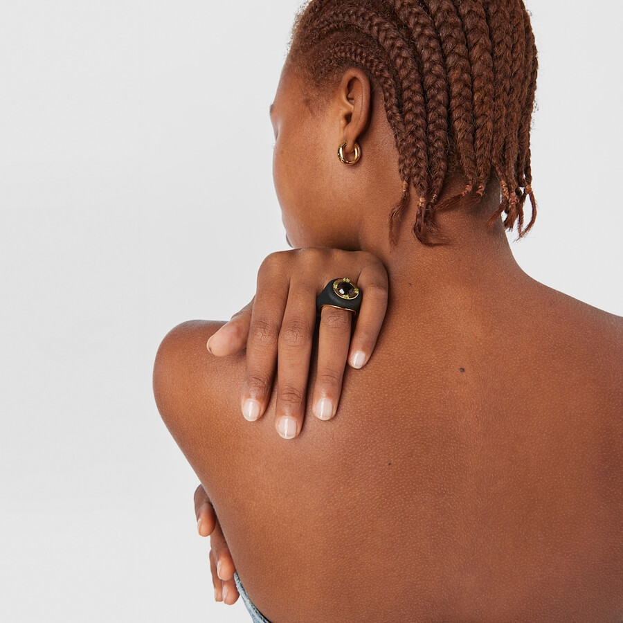 anello con sigillo virtual garden in argento vermeil con quarzo fumé