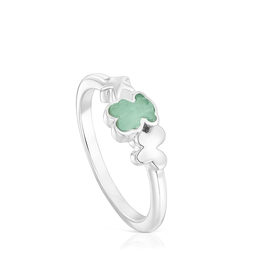 anello in argento con motivo audace e orso amazzonite