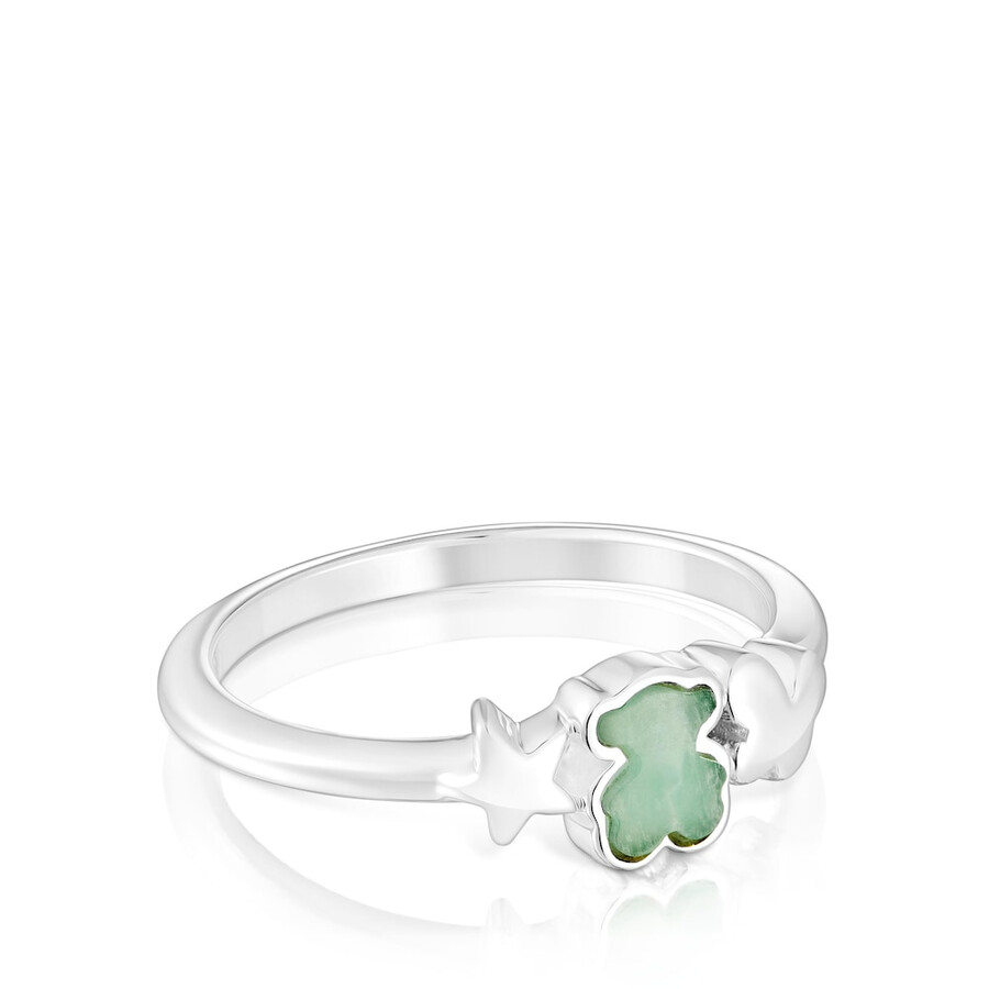 anello in argento con motivo audace e orso amazzonite