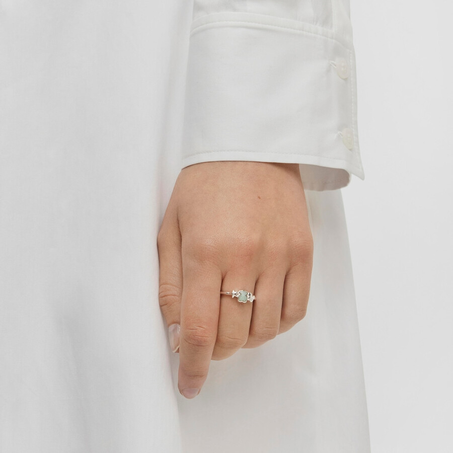 anello in argento con motivo audace e orso amazzonite