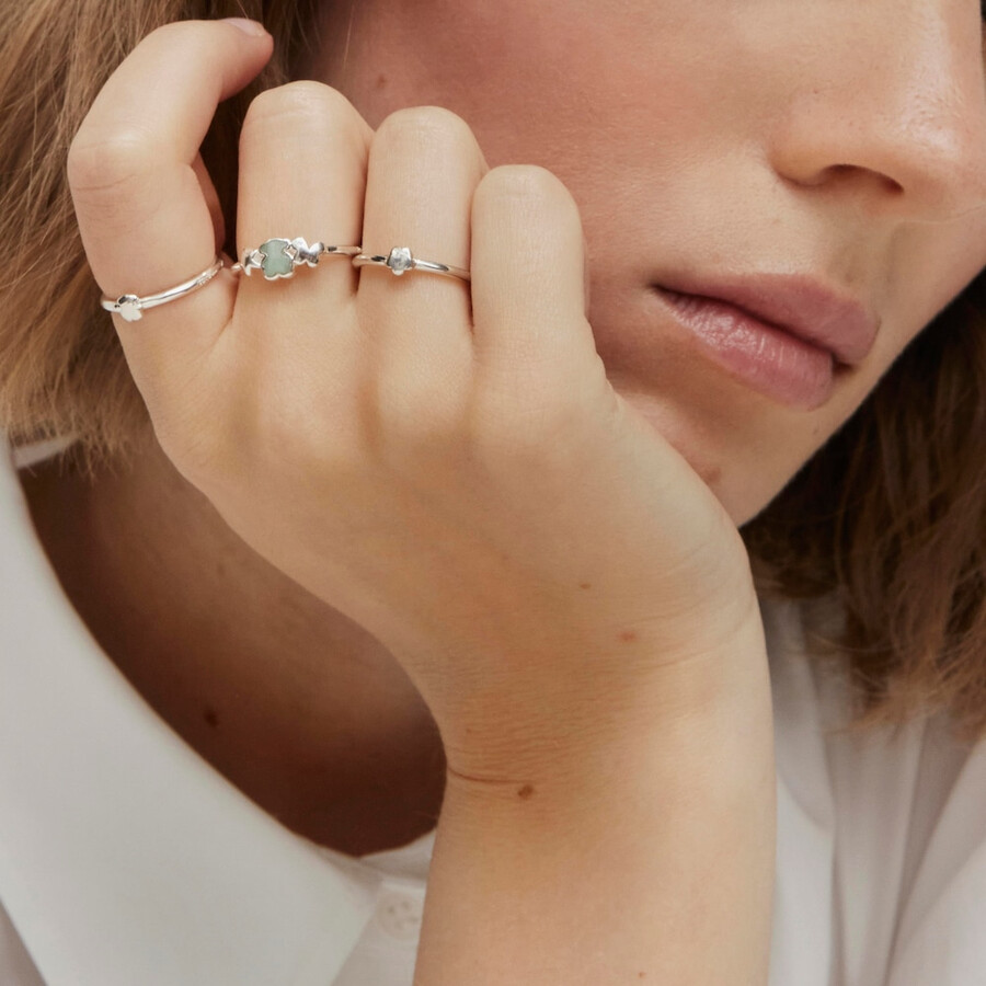 anello in argento con motivo audace e orso amazzonite