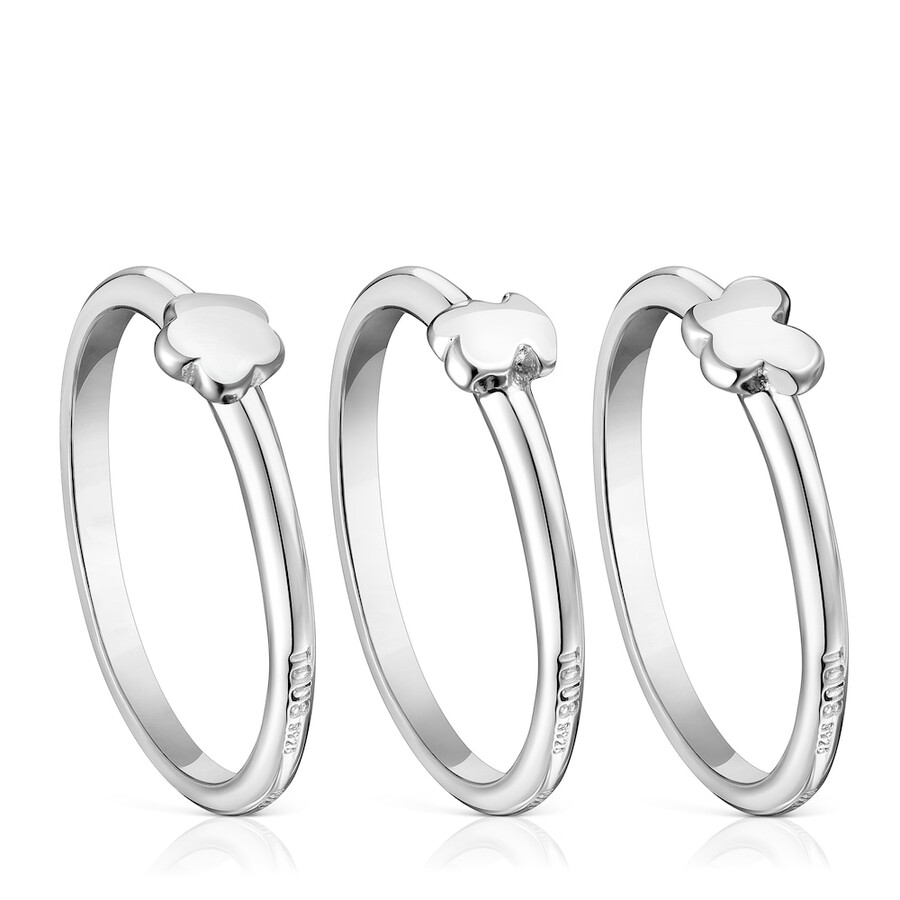 set di tre anelli in argento con motivo bold motif