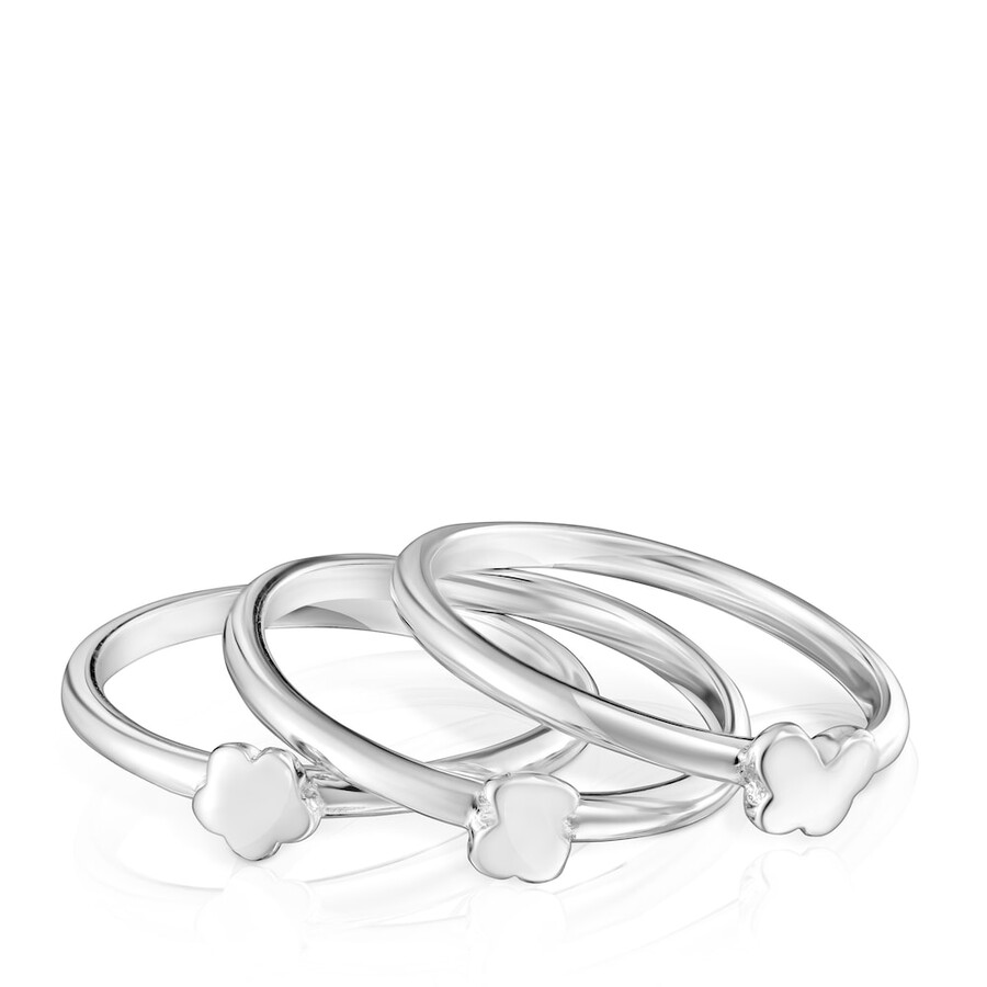 set di tre anelli in argento con motivo bold motif