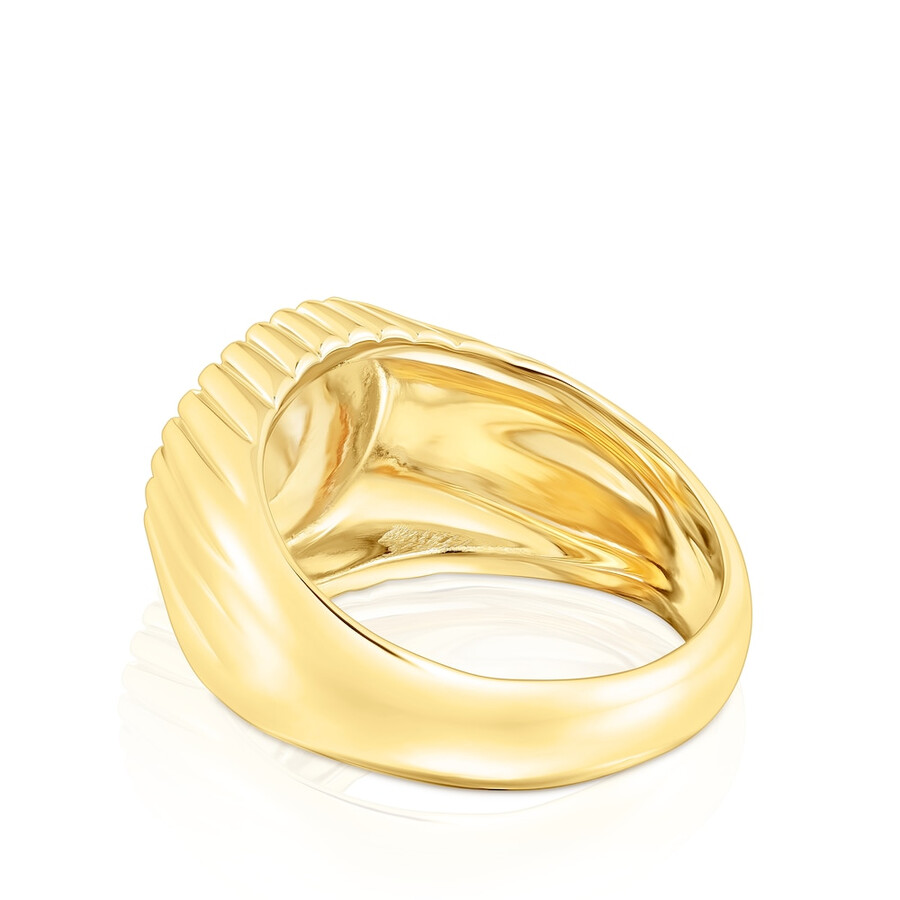 anello con sigillo in argento vermeil e orso con motivo iride in iolite