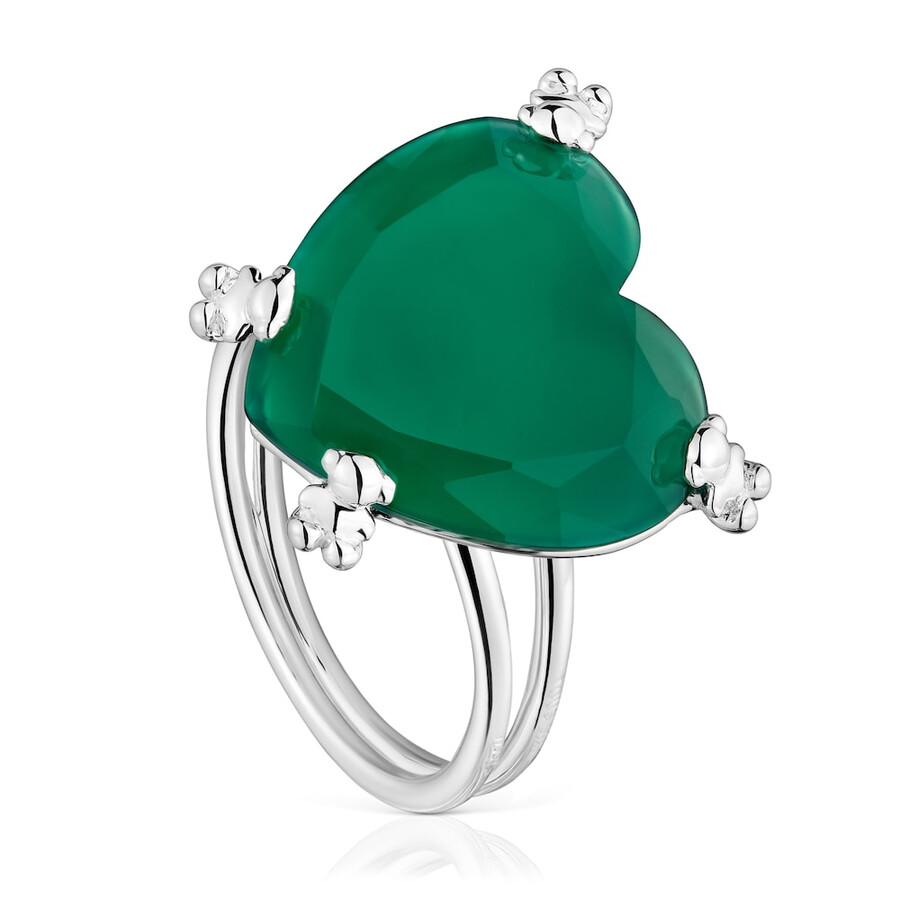 anello cuore in pillole color argento con calcedonio trattato