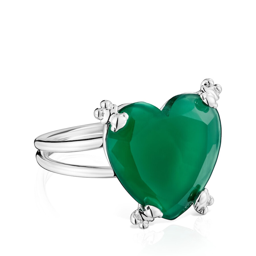anello cuore in pillole color argento con calcedonio trattato
