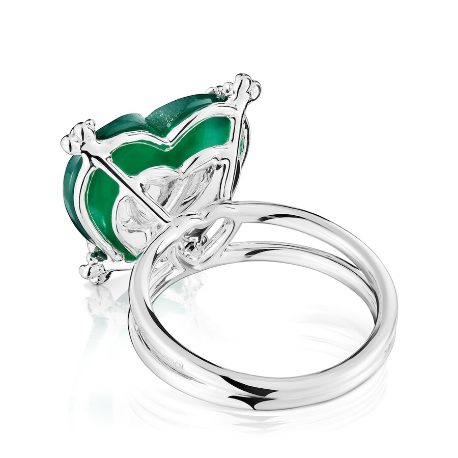anello cuore in pillole color argento con calcedonio trattato