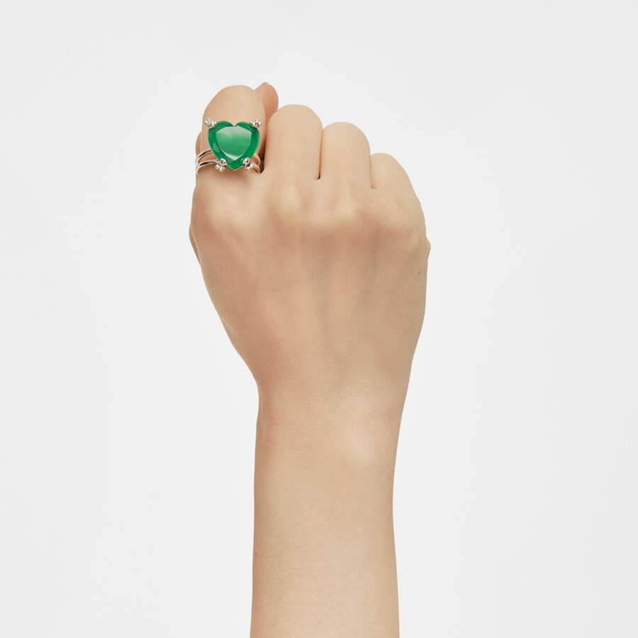 anello cuore in pillole color argento con calcedonio trattato