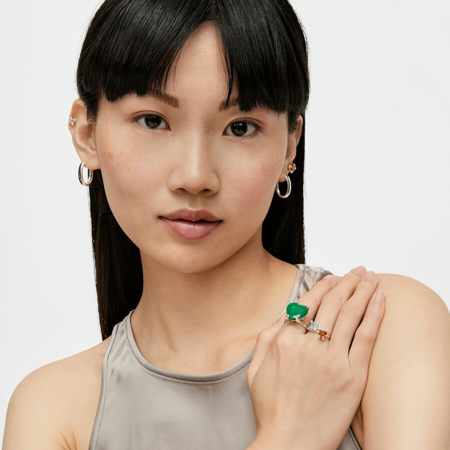 anello cuore in pillole color argento con calcedonio trattato