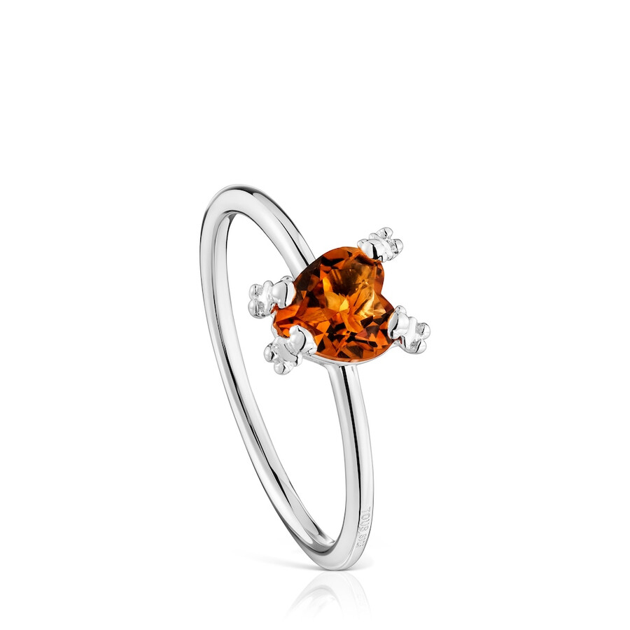 anello a forma di cuore con citrino color argento