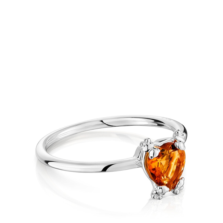 anello a forma di cuore con citrino color argento